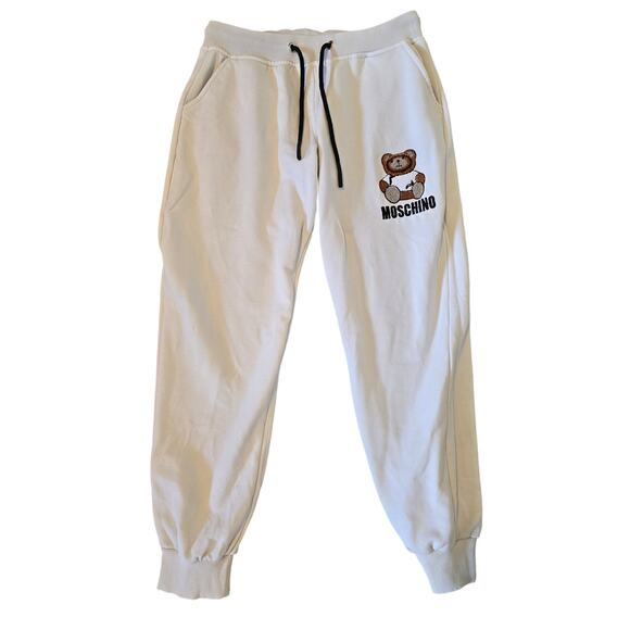 Moschino Teddy Bear Joggers White Sweatpants XL Embroidered Logo Lounge - Picture 1 of 5
